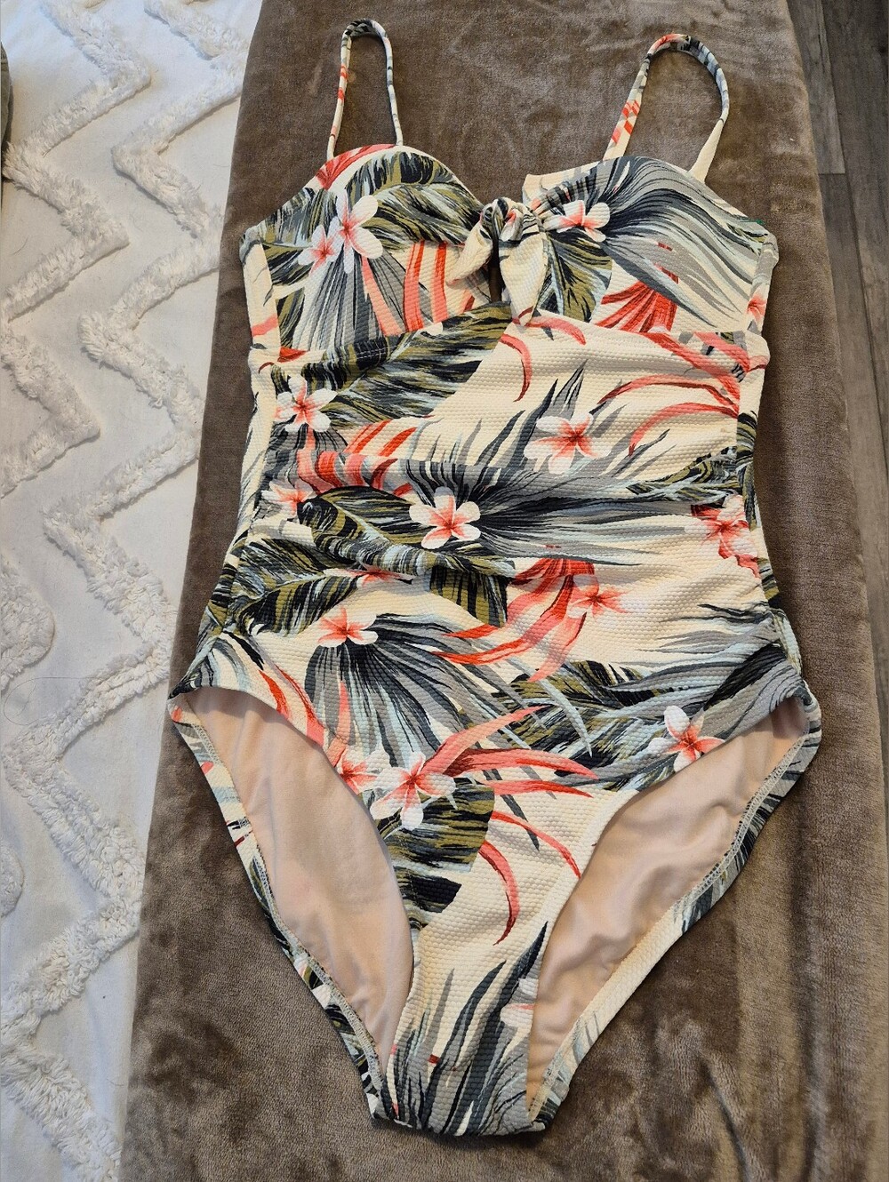 Kona Sol Cream Tropical Floral One-Piece Swimsuit